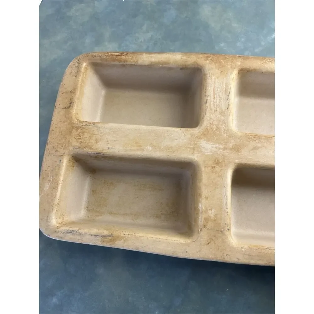 Pampered Chef 4 Mini Loaf Stoneware Pan USA 15x9 Natural Baking Pan AS-IS Read